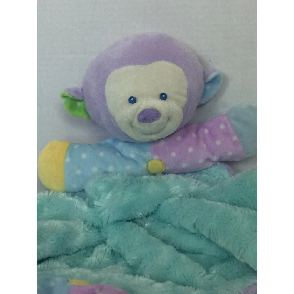 Plush Monkey Lovey Security Blanket Pastel‎ Tail Arms Legs Blue Purple Minky